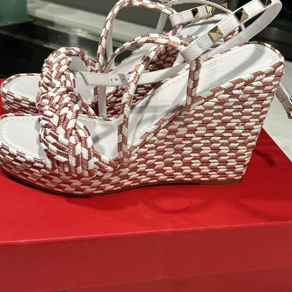 Valentino ROCKSTUD SILK TORCHON WEDGE SANDAL 115MM - Picture 3 of 14